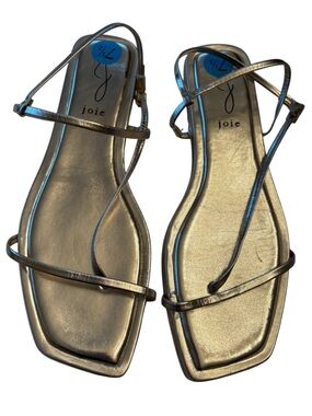 Joie Glory Metallic Gold Strappy Square Toe Flat Sandals Size 7.5